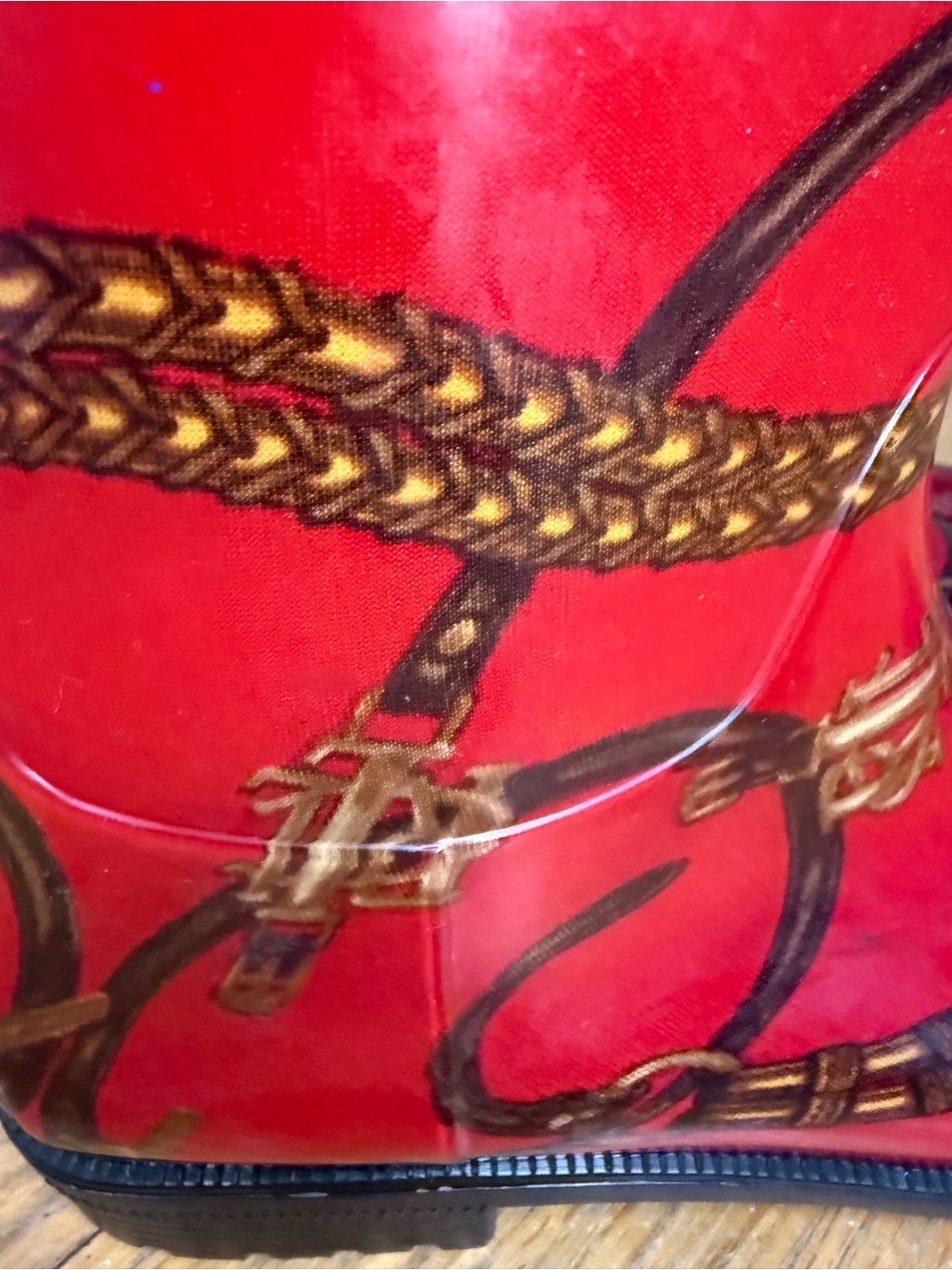 Lauren Ralph Lauren Red Equestrian Chain Print Rain Boots Size 7 - Picture 4 of 10